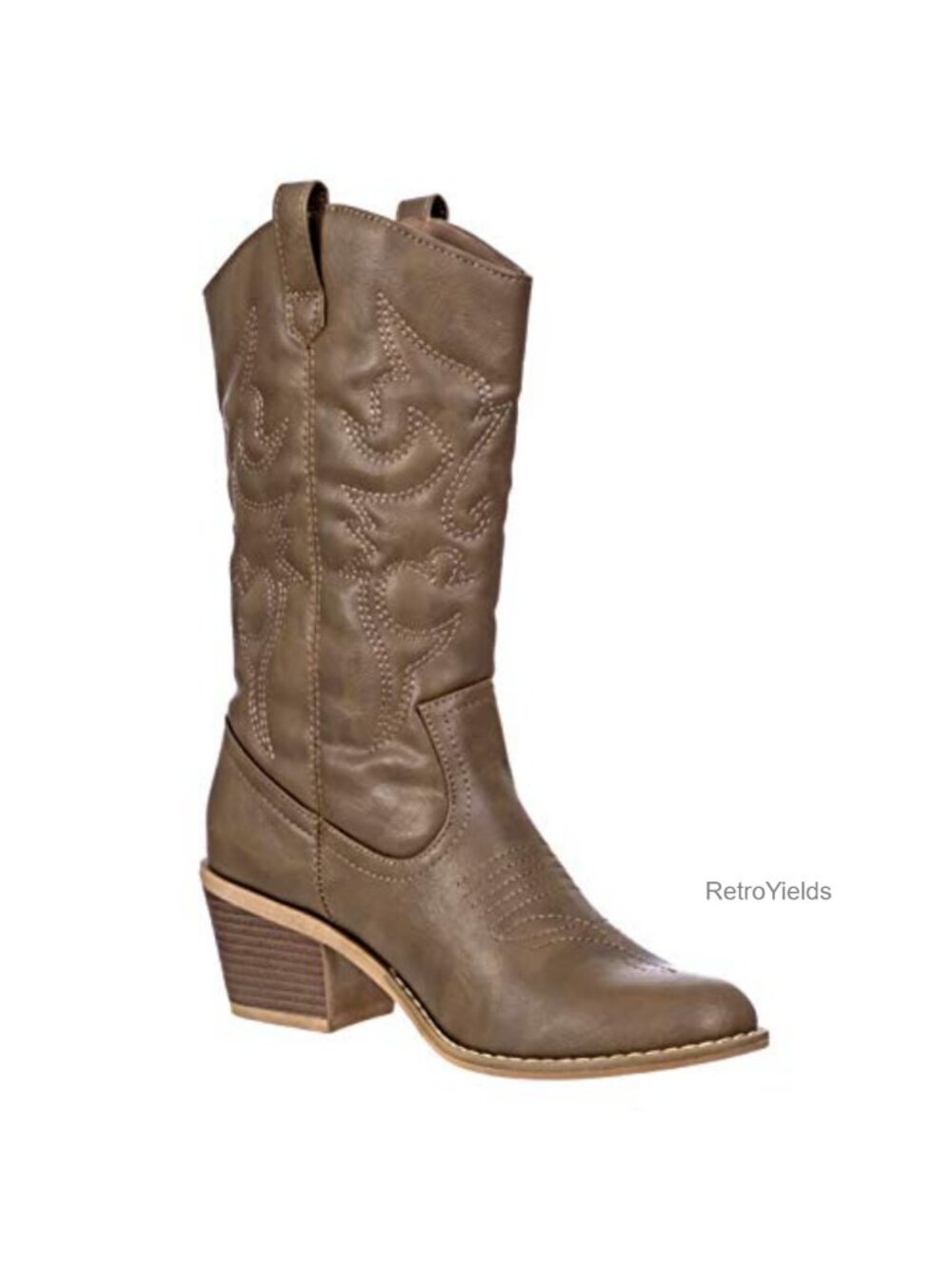 Mid-Calf Cowboy Boots Vegan Leather Western Embroidered